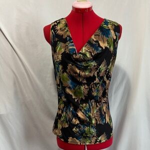 INC International Concepts Floral V Neck Black Blouse